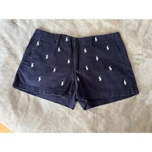 Ralph Lauren Sport Women's Sz 6 Navy Blue White All Over Ponies Shorts Preppy
